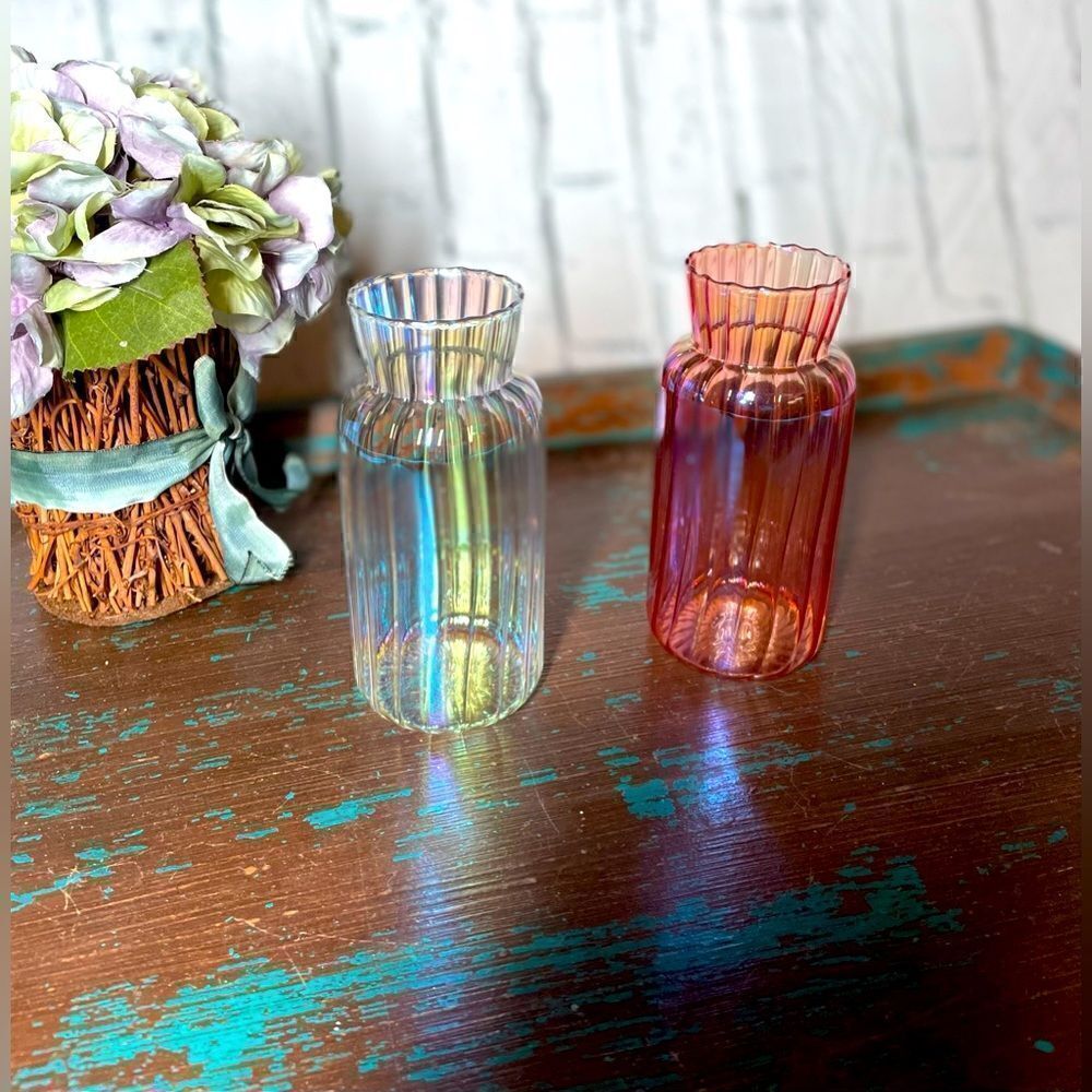 5” NEW! Glass Luster Vase Set of 2 NWT Made by Ashland